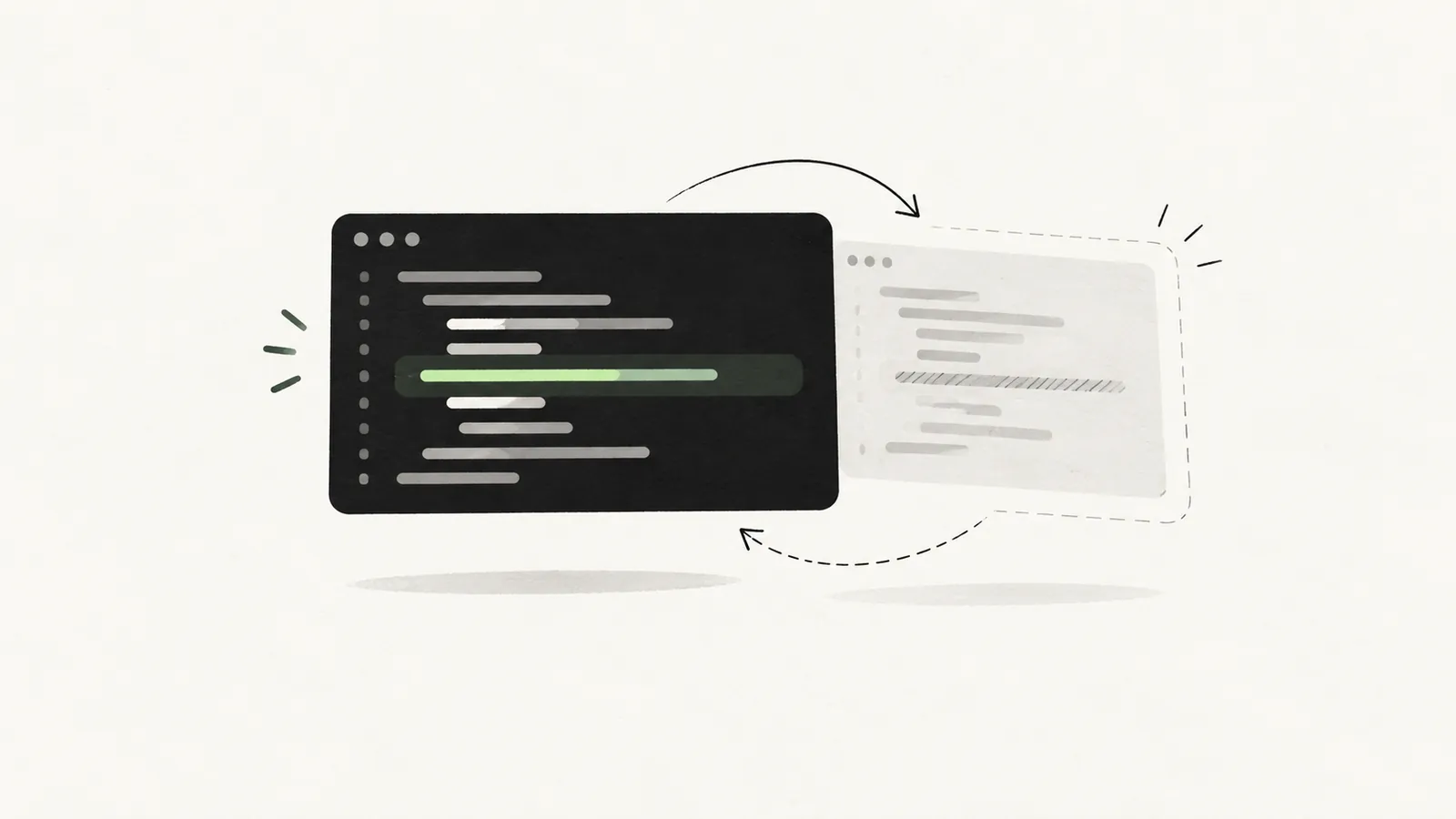 Abstract diagram of a code edit with backup